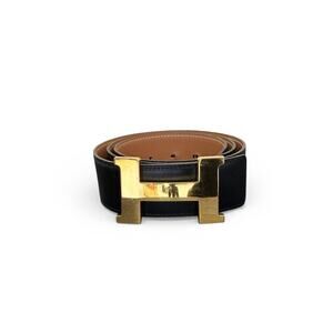 Elegant Hermès H-Guilloché Reversible Black/Camel Belt